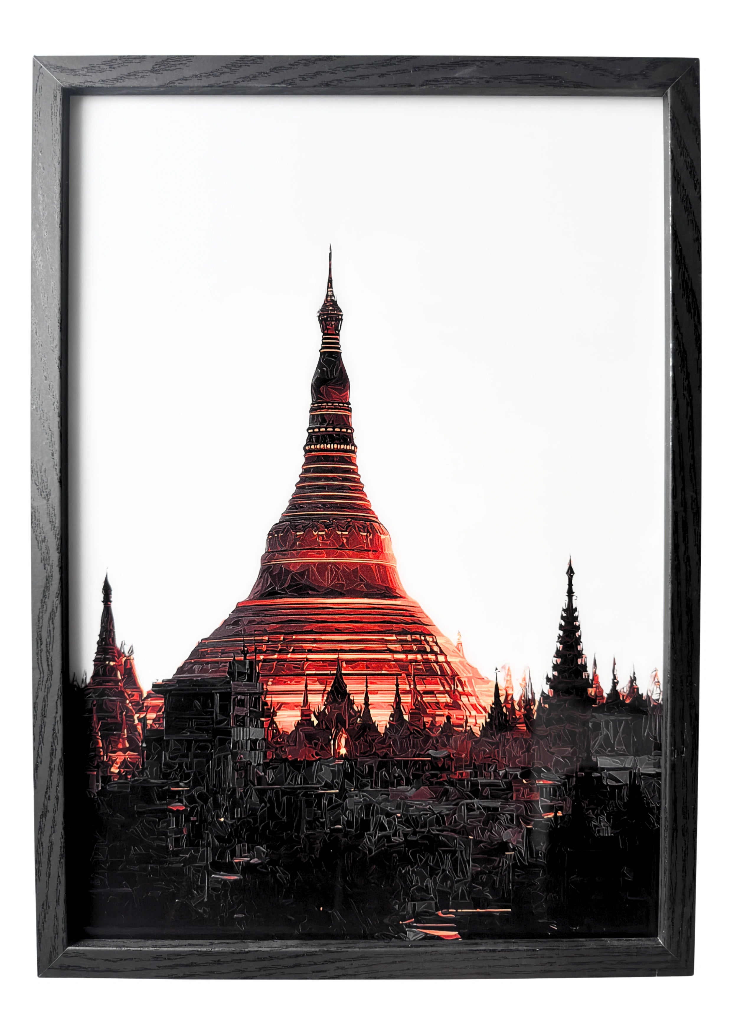 The Shwedagon Pagoda in Yangon under calm daylight, its golden structure resting in stillness.