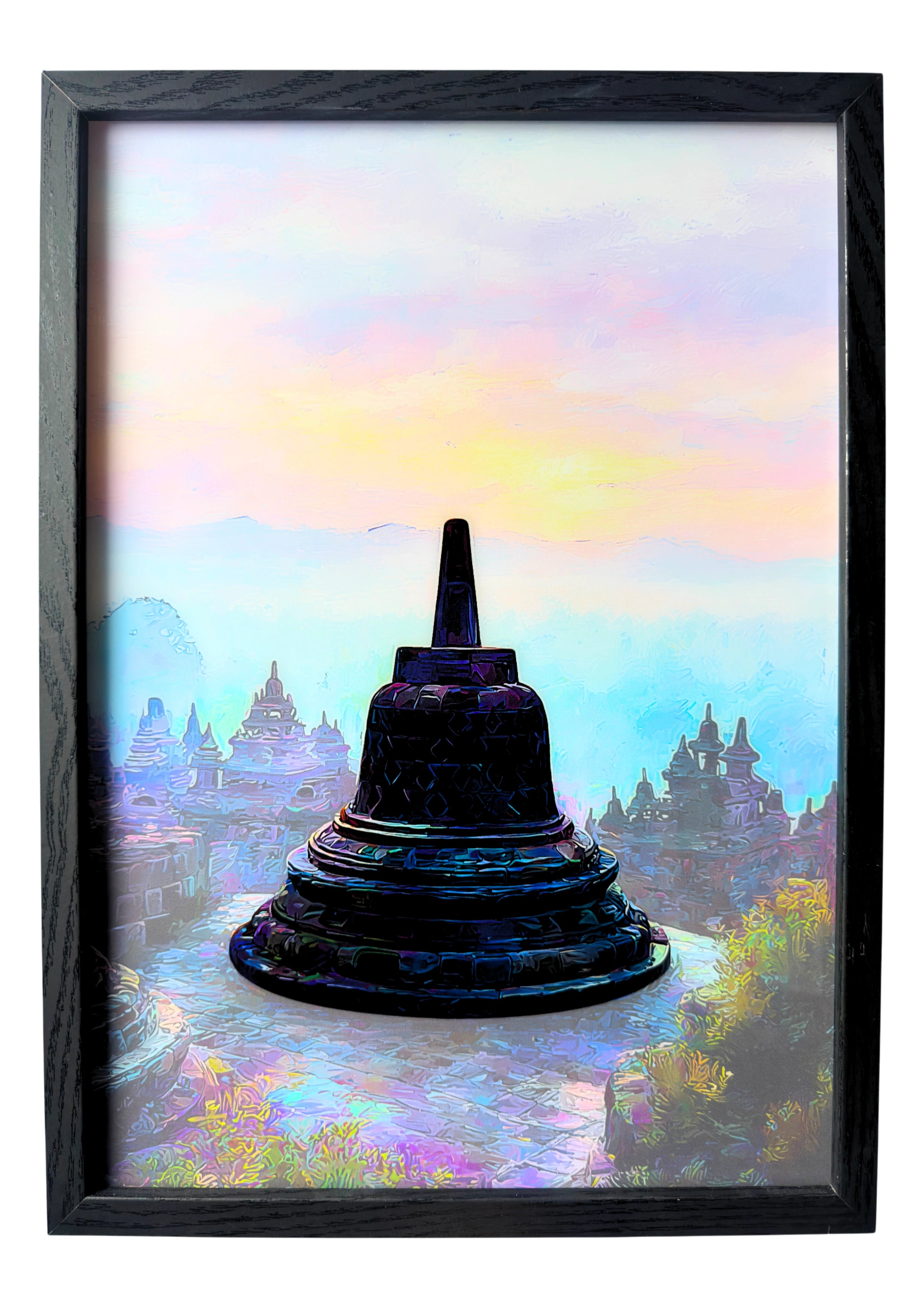 The Borobudur Stupa beneath pale dusk light, a symbol of reflection and calm.