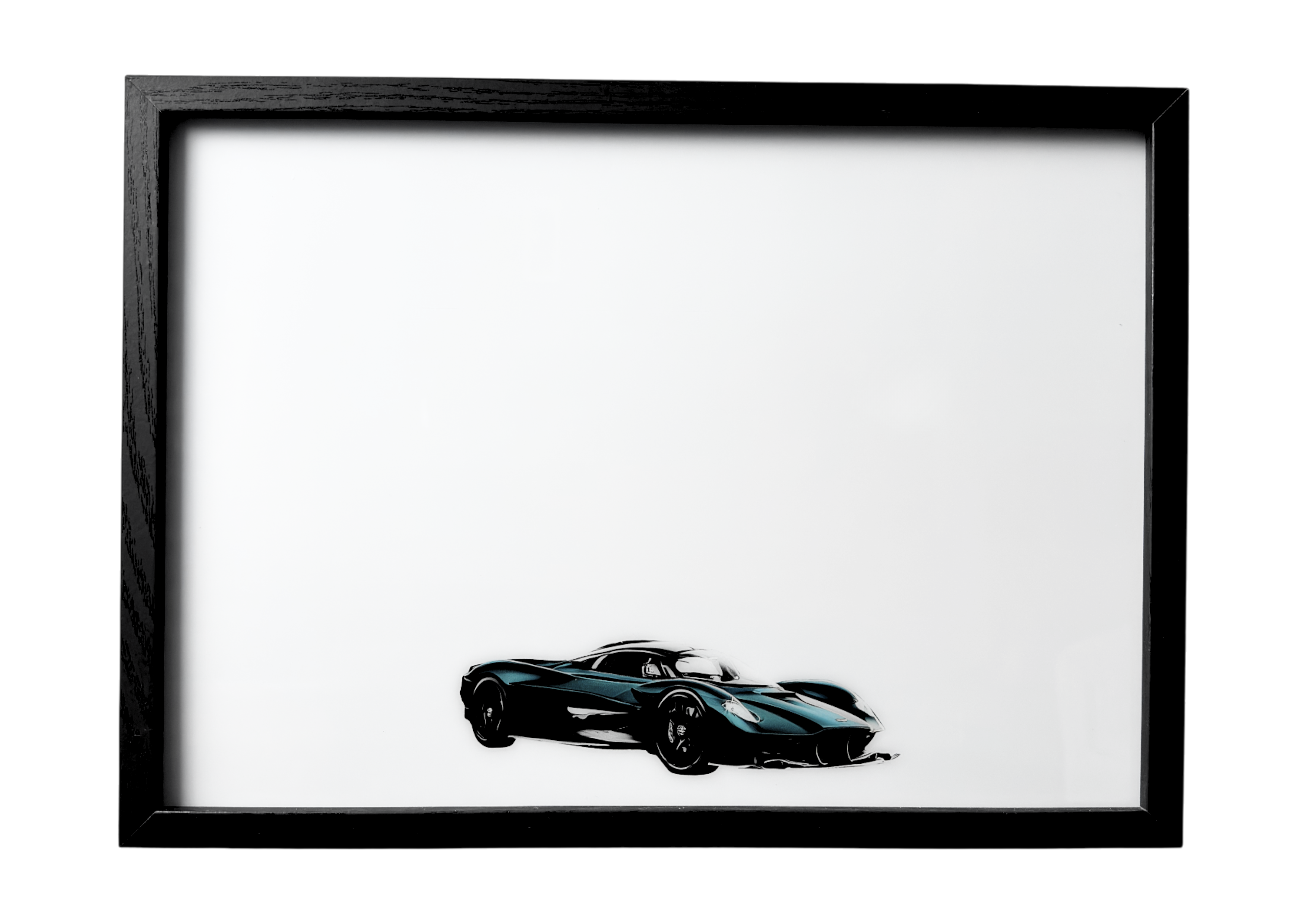 2021 Aston Martin Valkyrie wall art in metallic green, sleek and minimal.