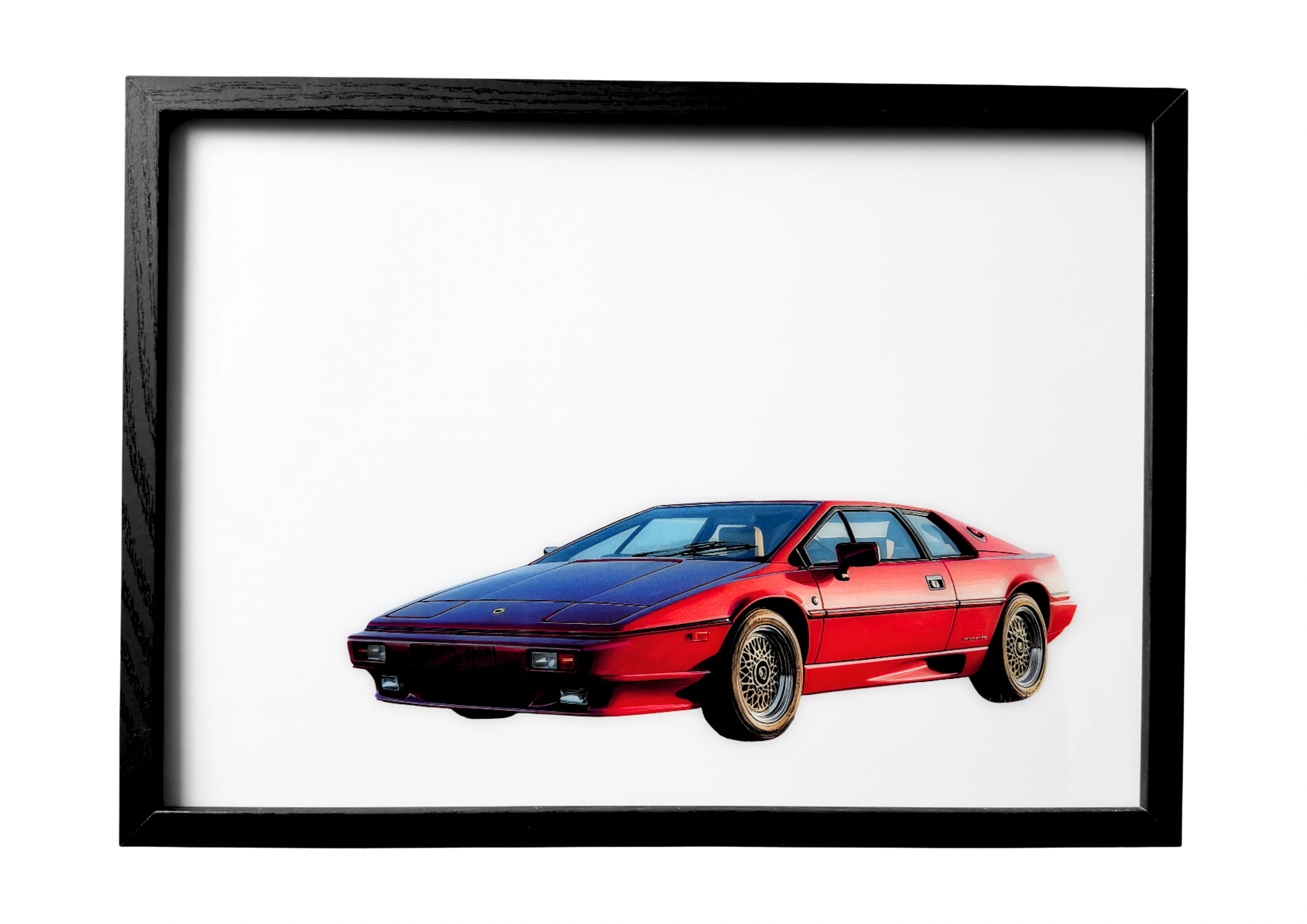 Red Lotus Esprit 1976 wall art in front three-quarter view with refined wedge design.