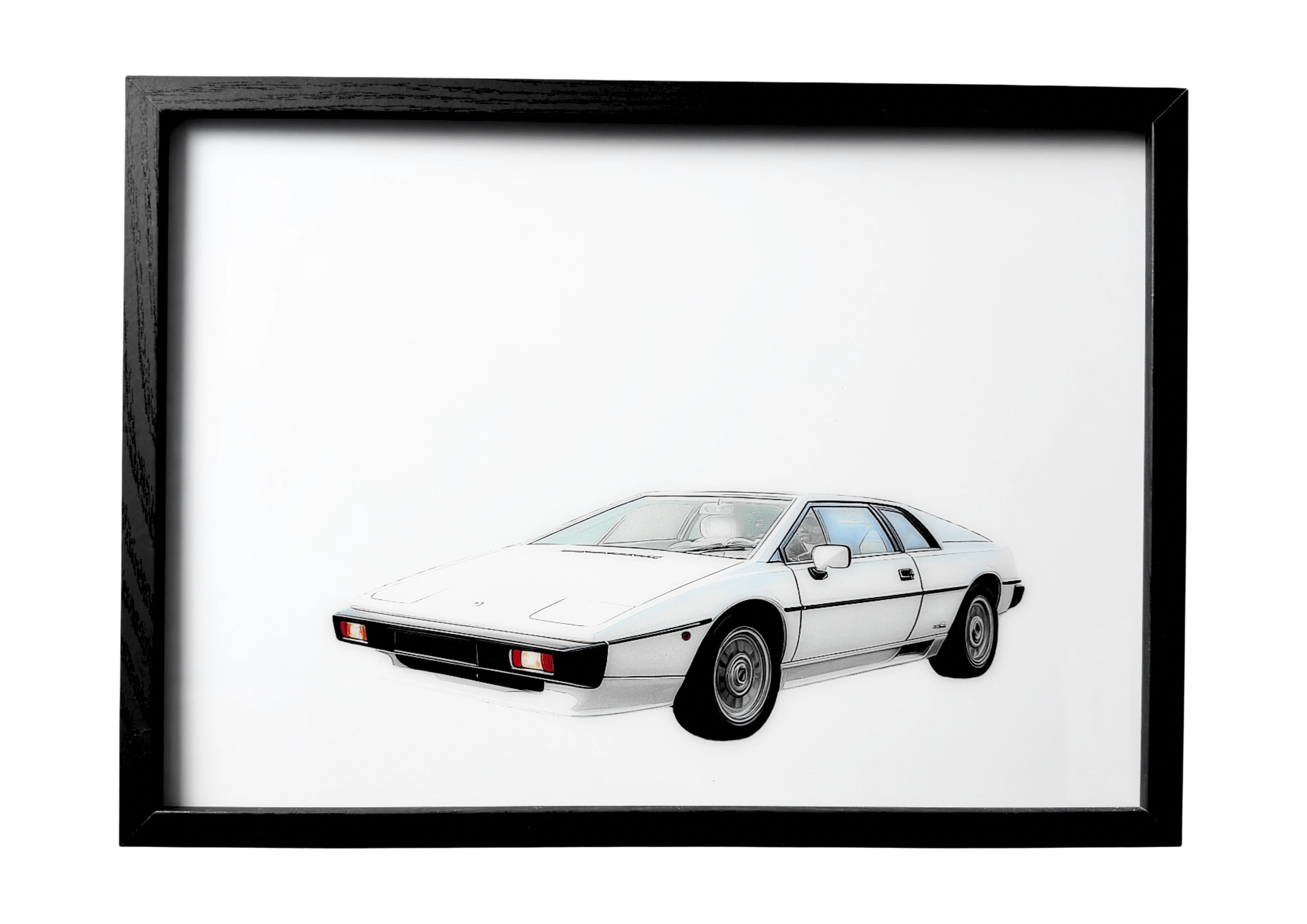 White Lotus Esprit 1976 wall art with clean, refined contours. A framed tribute to British automotive precision.