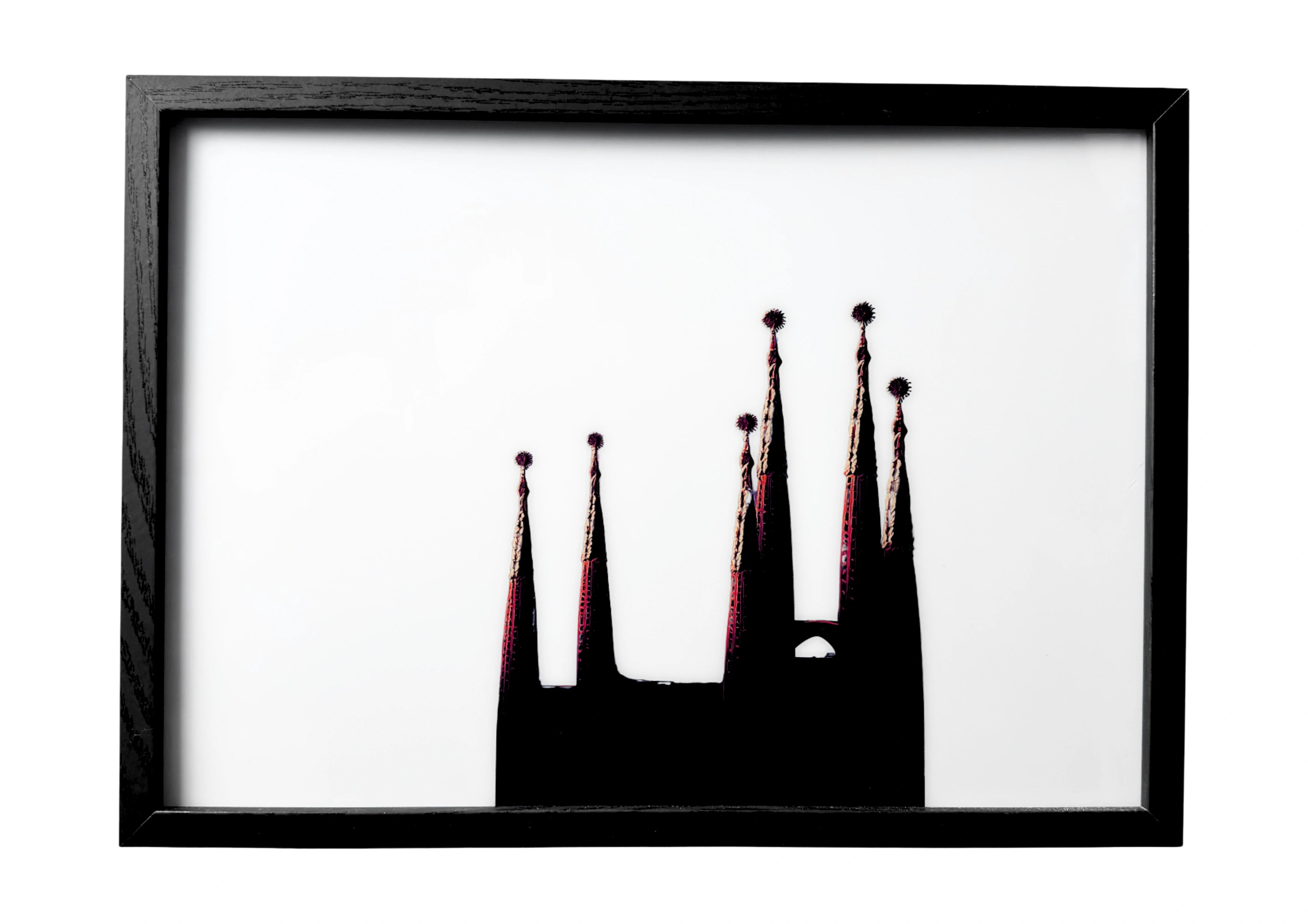 Sagrada Família wall art in grayscale stillness above Barcelona.
