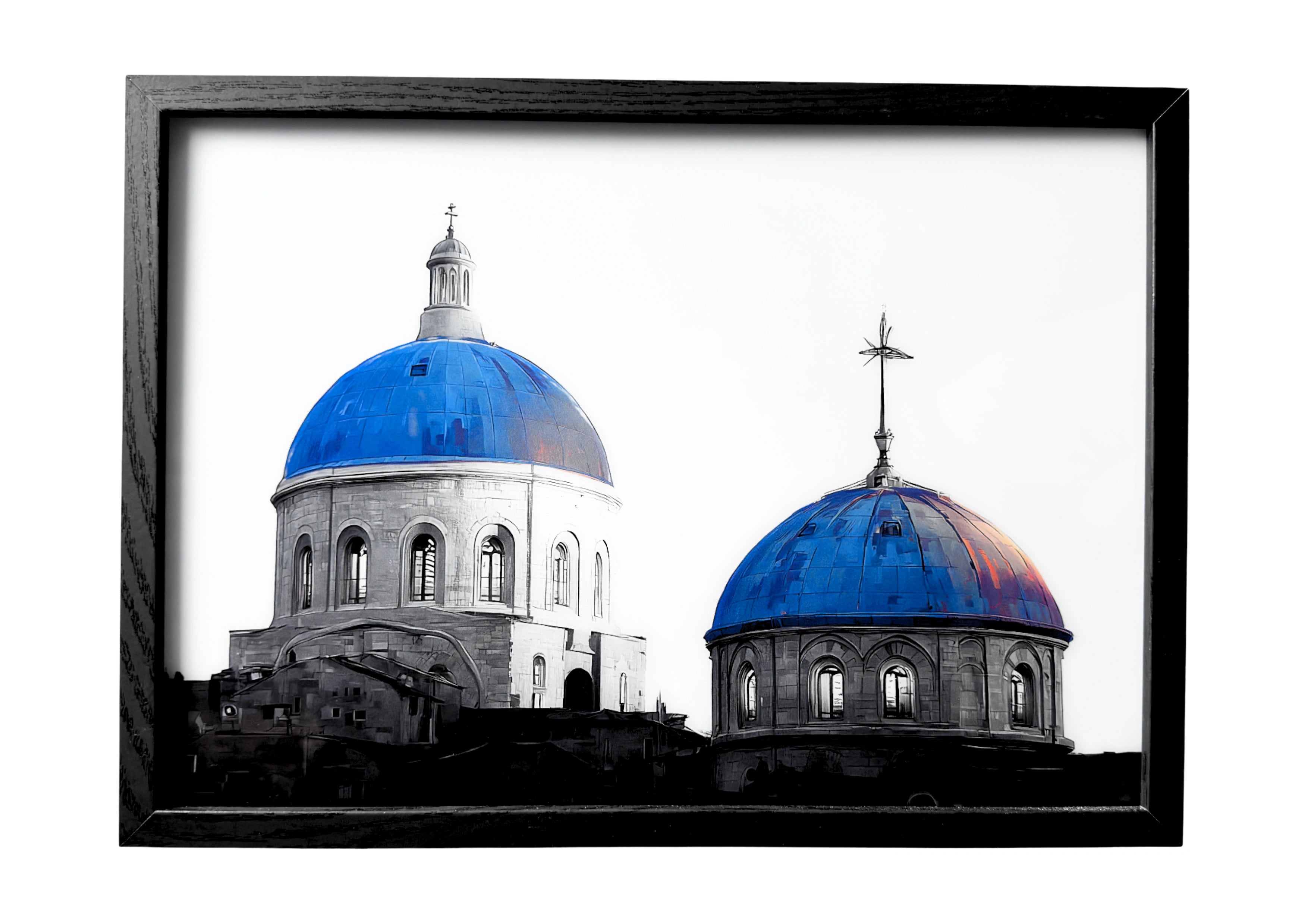 Holy Church wall art in grayscale stillness with domed rooflines.