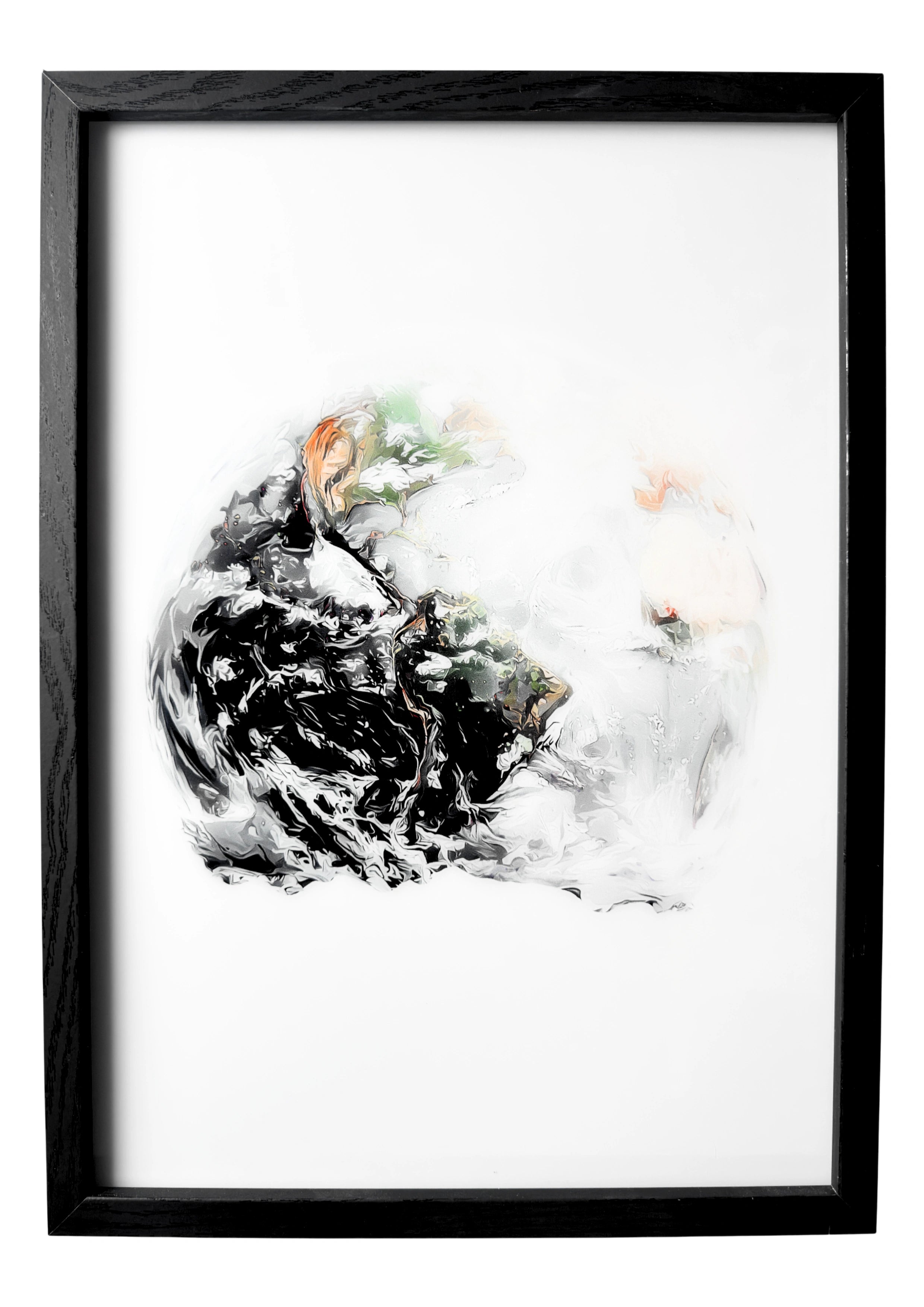 Minimalist Earth wall art showing the planet melting from its base. A tranquil abstract of our world in quiet transformation.