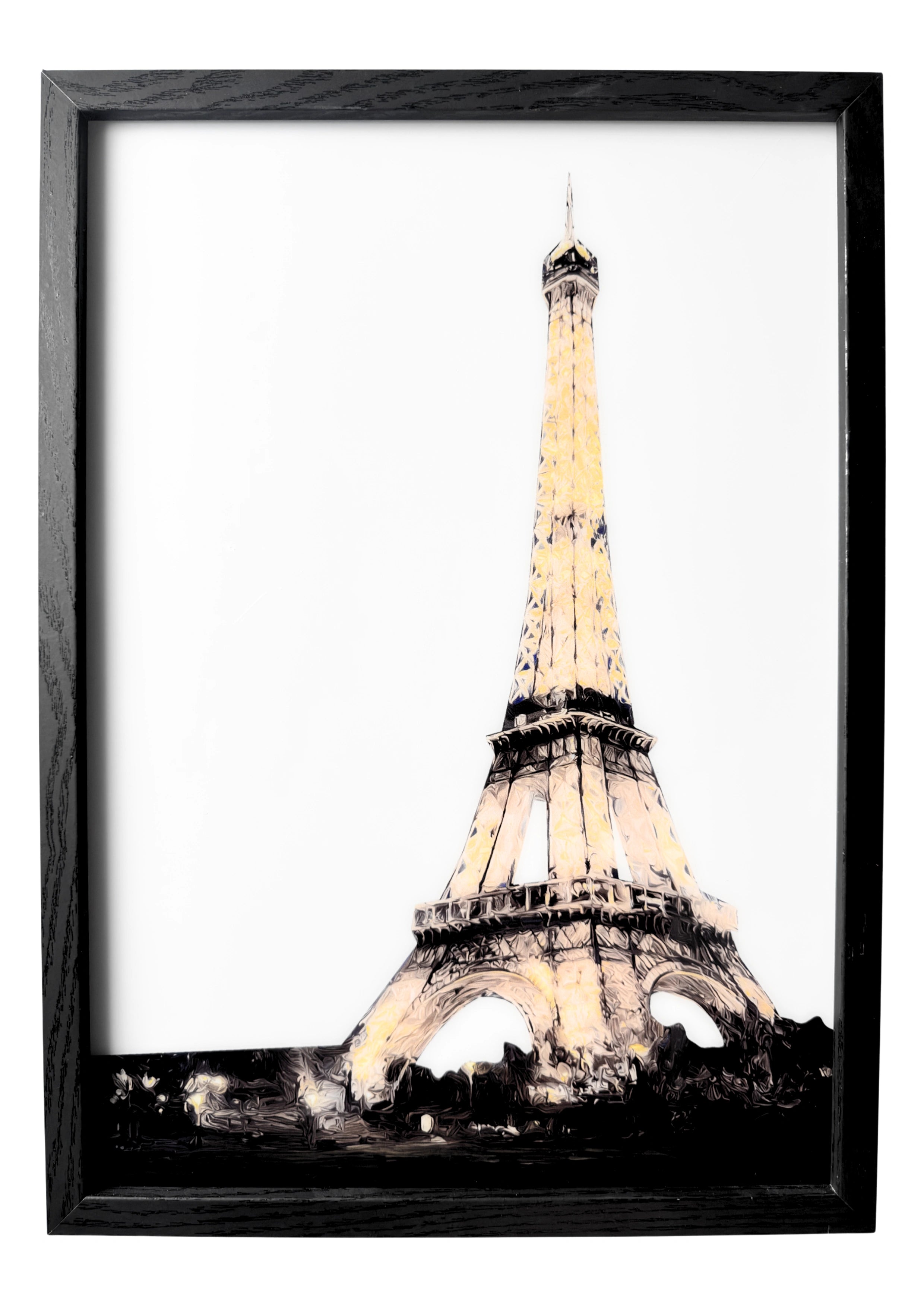 Minimalist Eiffel Tower wall art in soft golden daylight tones. A framed Parisian dreamscape for elegant interiors.