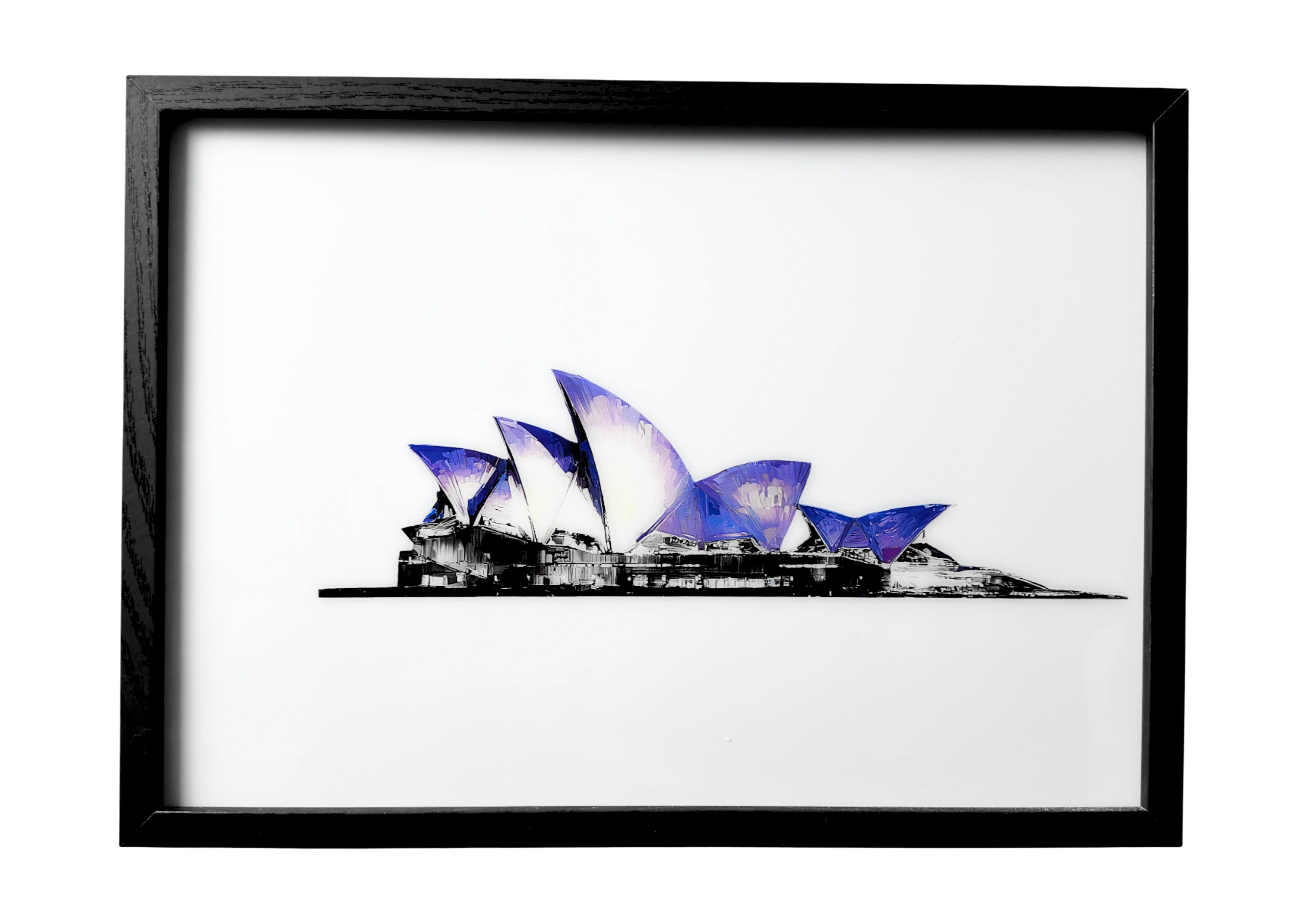 Minimalist Sydney Opera House wall art with subtle violet tones and clean architectural detail. A calm and elegant landmark study.