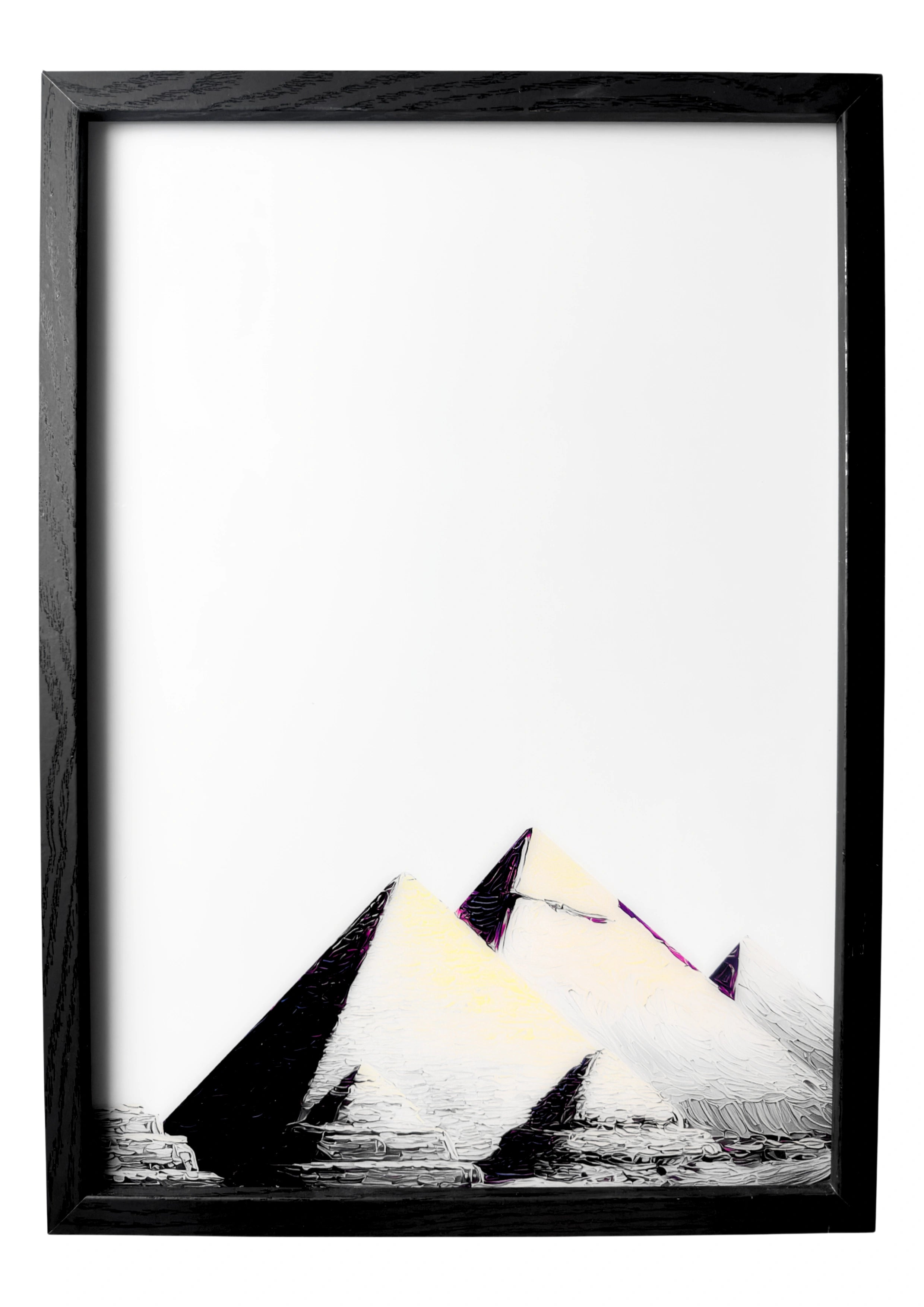 Minimalist Pyramids of Giza wall art in soft sandstone tones. A timeless framed piece capturing Egypt’s ancient calm.