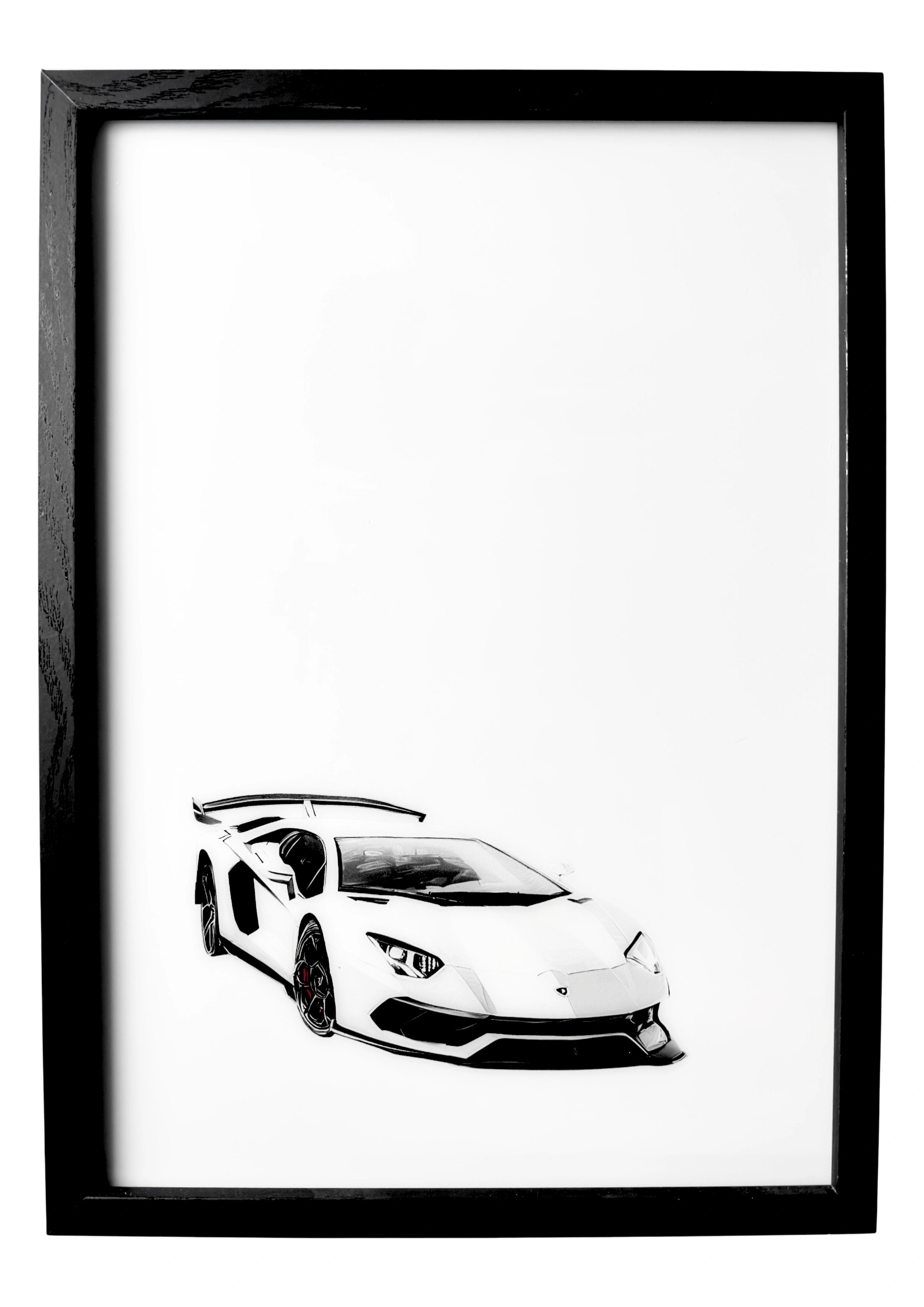 2019 Lamborghini Aventador SVJ wall art in sleek white finish, front three-quarter view.