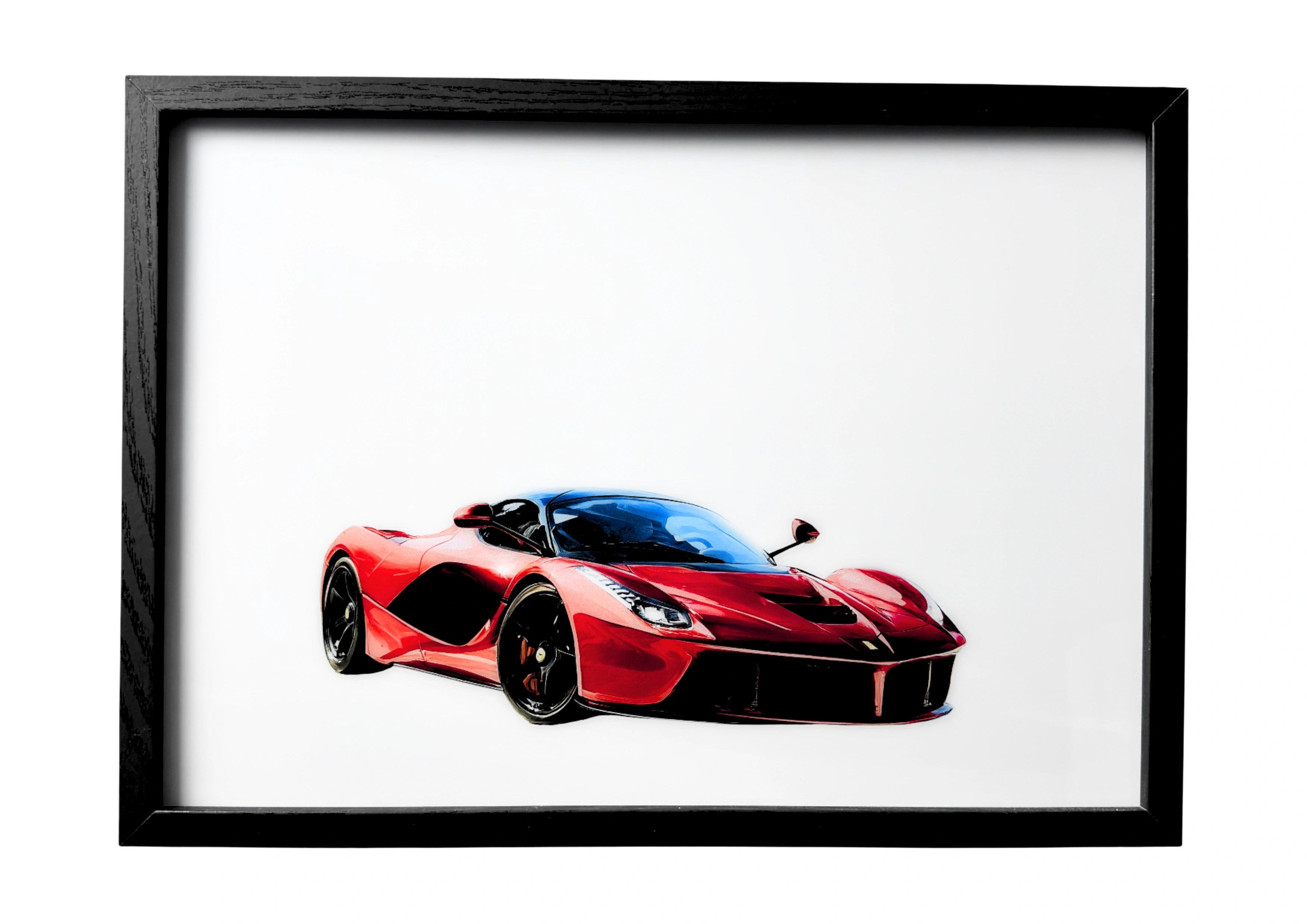 2013 Ferrari LaFerrari wall art in grayscale front angle.