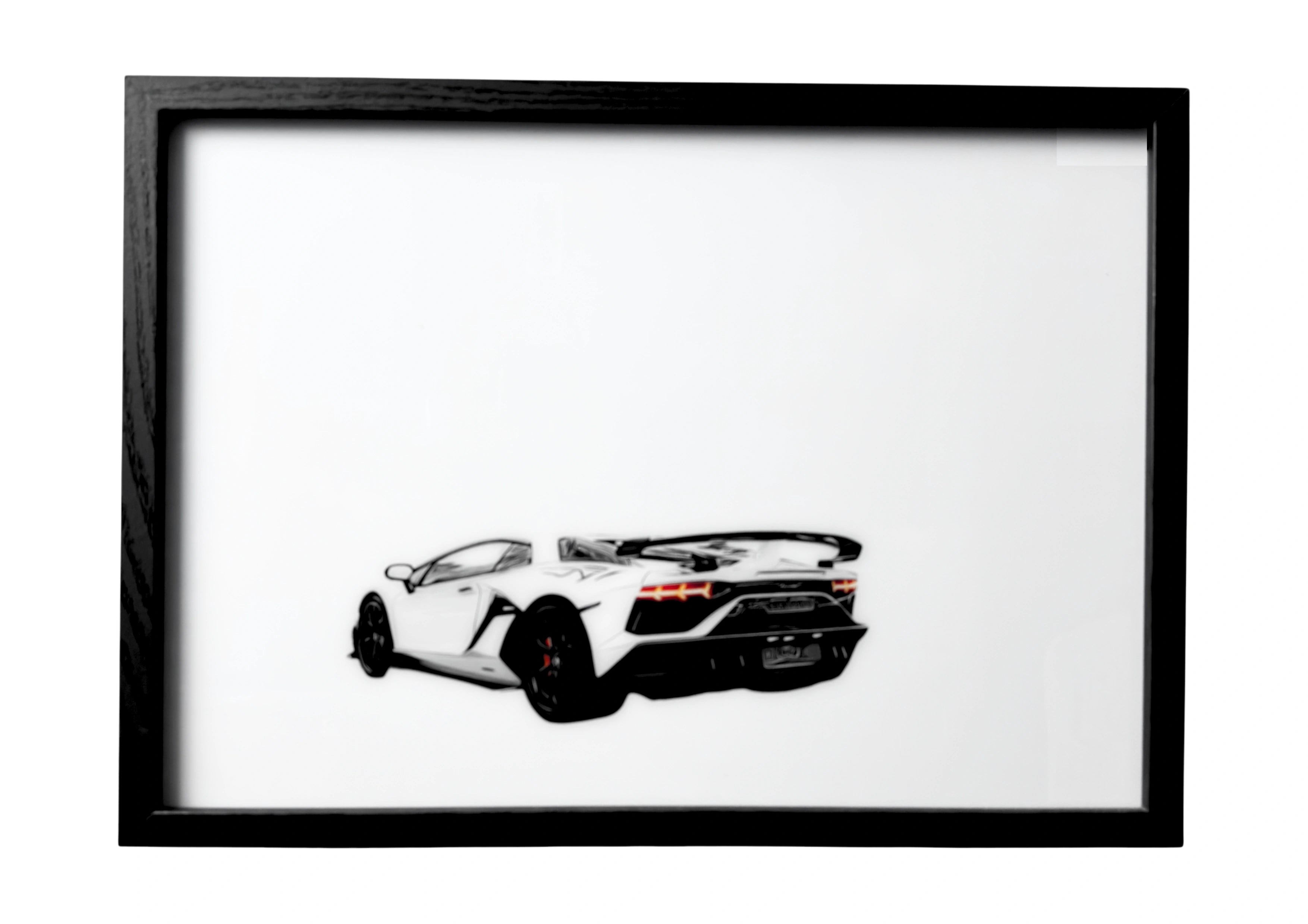 2019 Lamborghini Aventador SVJ rear view wall art in monochrome.