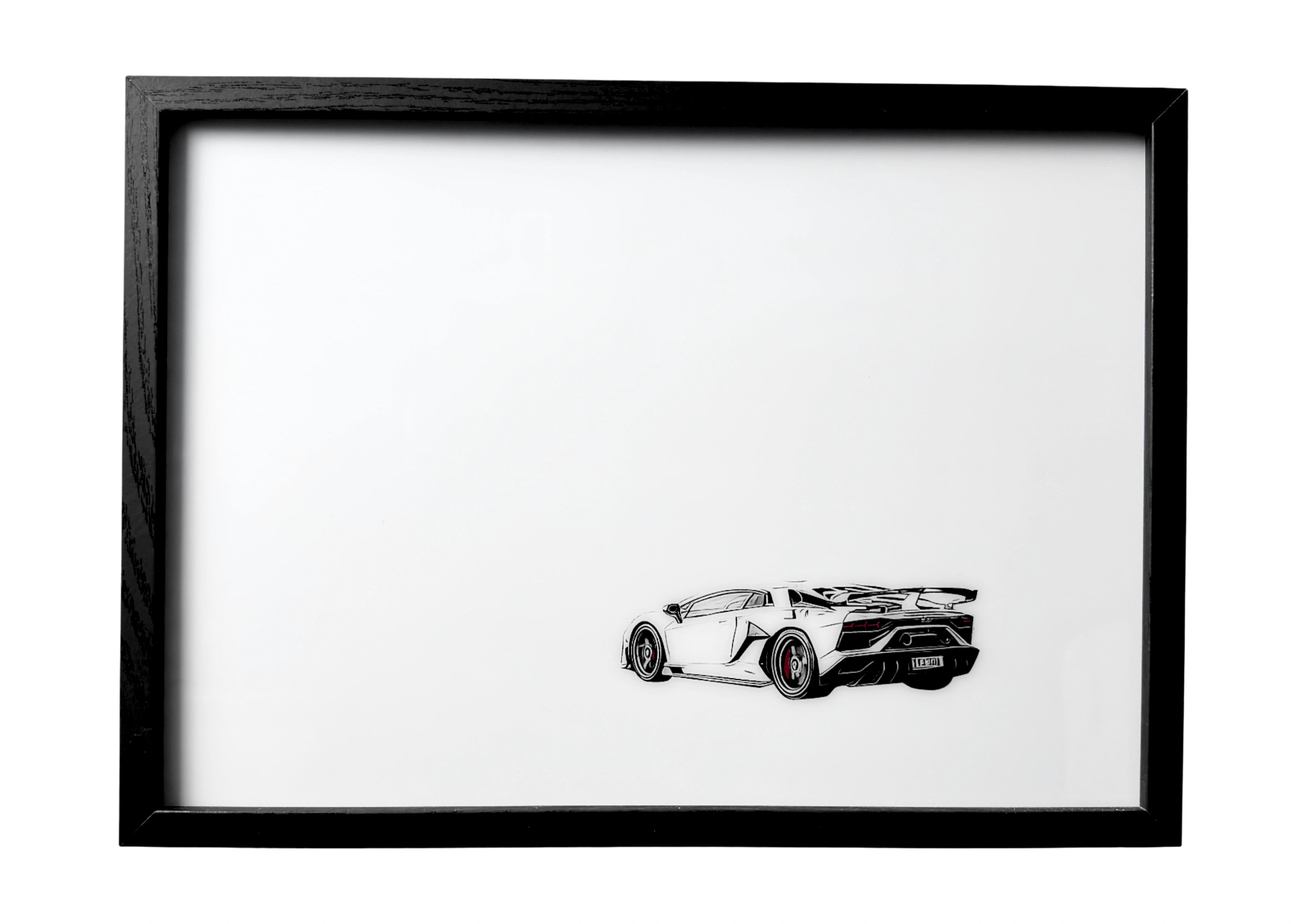 2019 Lamborghini Aventador SVJ wall art rear view in monochrome.