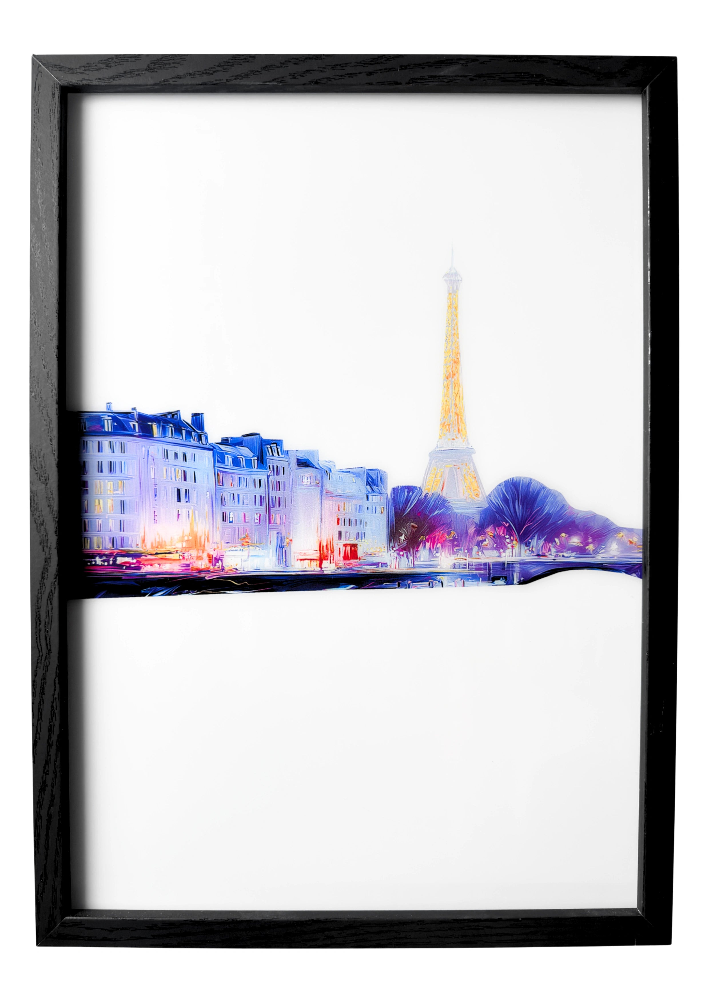 Paris skyline LED wall art — Eiffel Tower and city buildings in colorful outline, designed as modern Eiffel Tower wall art for home decor.